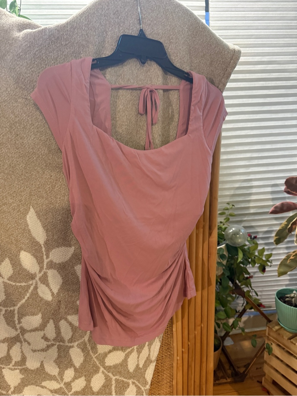 OGL Mauve Scoop Neck Tie-Back Ruched Top